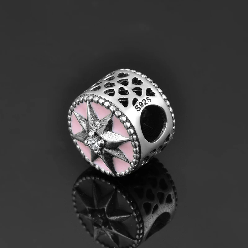 Бусины сделай сам из серебра 925 пробы с розовой эмалью фианитами и звездами