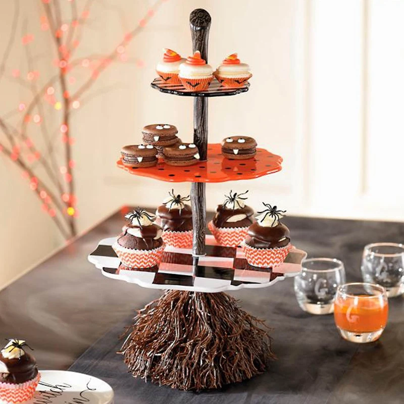 

Halloween Snack Bowl Stand Home Party Broom Food Snack Rack Broomstick Snack Bowl Stand Resin Display Decoration Kitchen Device