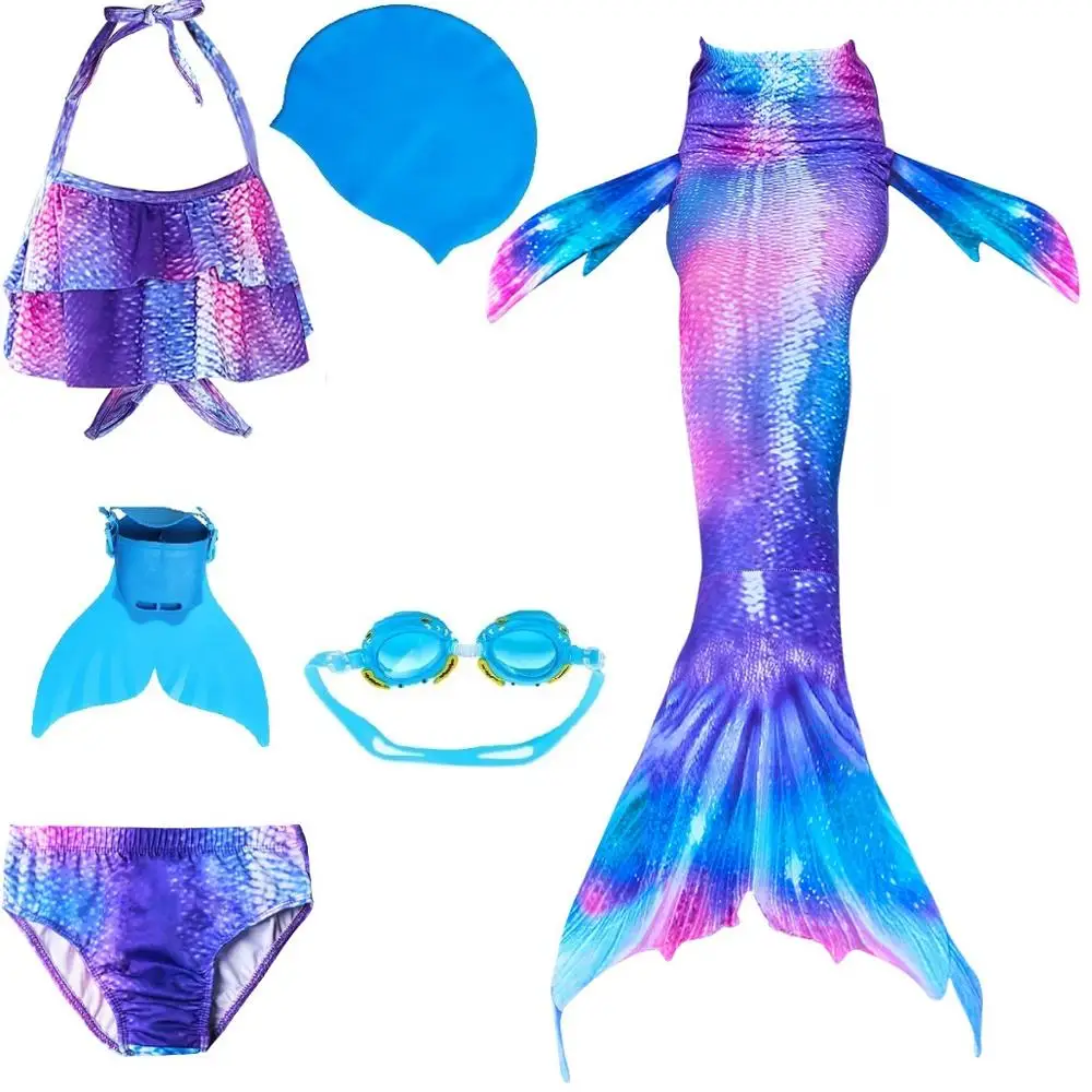Blue 96 set 2 Хвост русалки для девочек, купальный костюм, детский Zeemeerminstaart Cola De Sirena Cauda De Sereia косплей, Костюм Русалки - Цвет: Blue 96 set 2