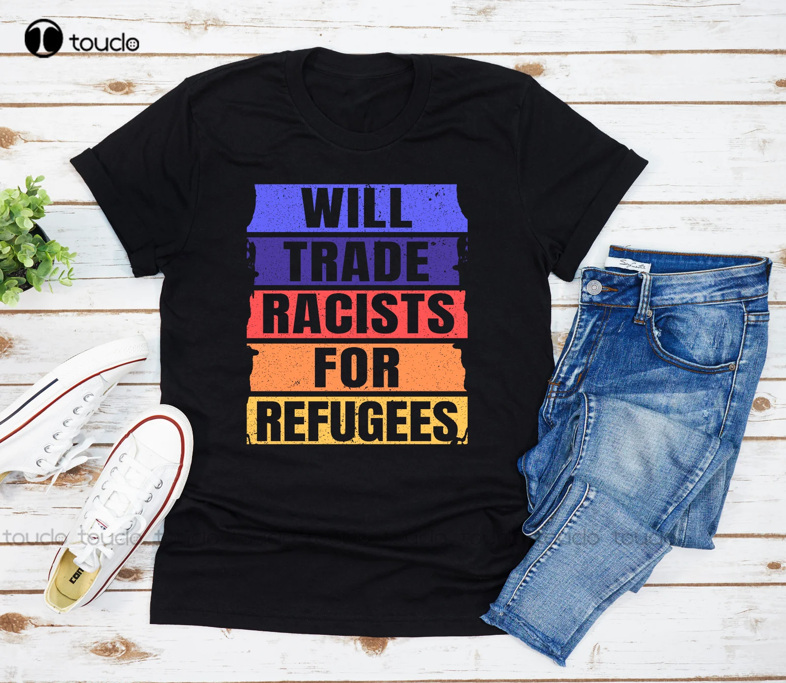 

New Will Trade Racists For Refugees Shirt T-Shirt Political Anti Trump Welcome Xl L Funny Shirt Cotton Unisex Tee Shirt