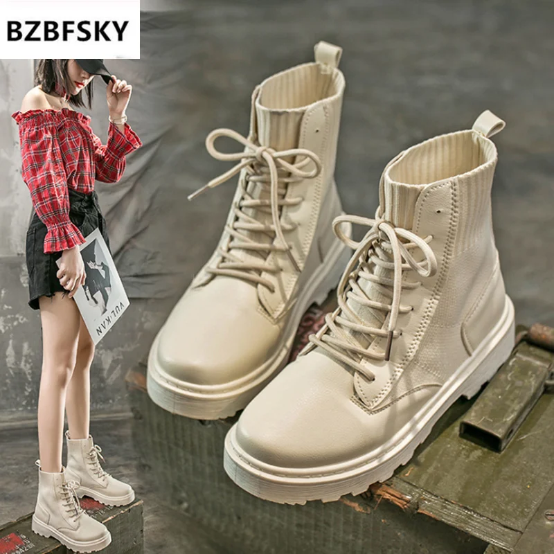 Boots Female women shoes Ankle 2021 Autumn British Wind Genuine Leather Thick With Short Boots Motorcycle Pretty shoes Platform