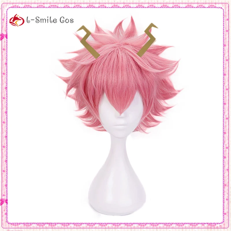 Розовый парик My Hero Academia Mina Ashido с головным убором костюм для косплея термостойкий