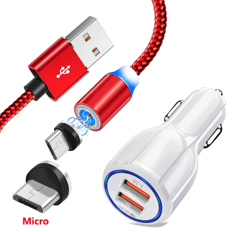 Магнитный Кабель Micro-USB для OPPO A1K A3S AX7 A5 A7 A9 F5 F7 F9 huawei Y5 Y6 Y7 Y9 QC 3,0 быстрой зарядки автомобильное зарядное устройство