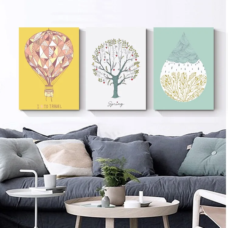 Постер с большим деревом в скандинавском стиле красочный воздушный шар