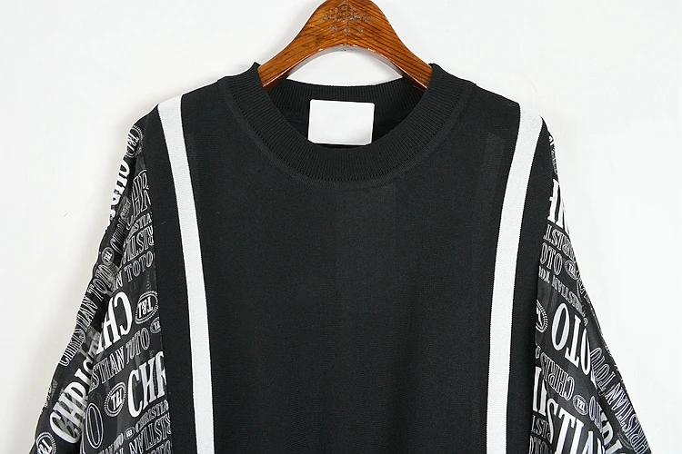 

SuperAen Korean Fake Two-piece Waist Drawstring Loose Waist Plus Size Spliced Printing Harajuku Long Blouse