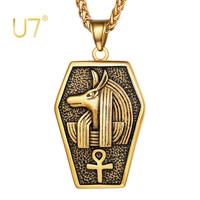 u7 men punk tattoo jewelry gold wolf head egyptian god anubis pendant necklace