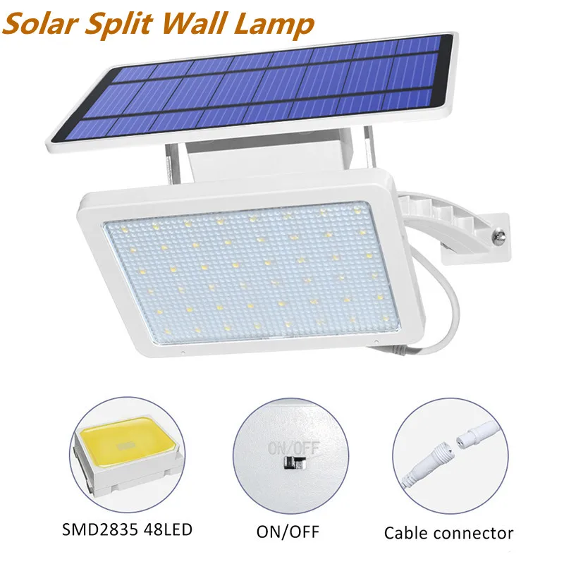 

48 LED Solar Wall Lamp Outdoor 800lm Solar Powered Split Security Lights With Adustable Angle for Garage Yard Entryways Patio