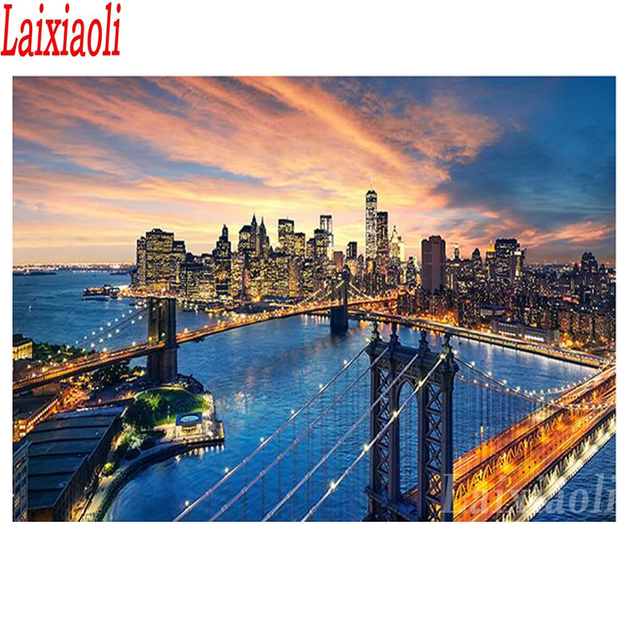 Алмазная 5d картина Нью Йорк Бруклинский мост Манхэттен сделай сам вышивка