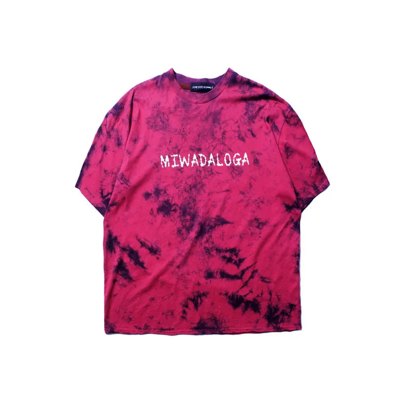 

2021 Fashion Brand Hip Hop Dark Tie-Dyed Graffiti Letter Print Short-Sleeve T-shirt Men's Loose High Street Half Sleeve T-shirt