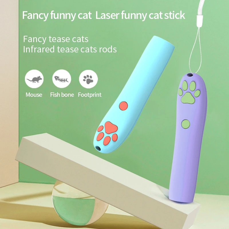 

Funny Cat LED Laser Toy Smart Teasing Pet LED Laser Funny Handheld Light Pen With Bright Animation Mouse/Fish/Foot Cat Training