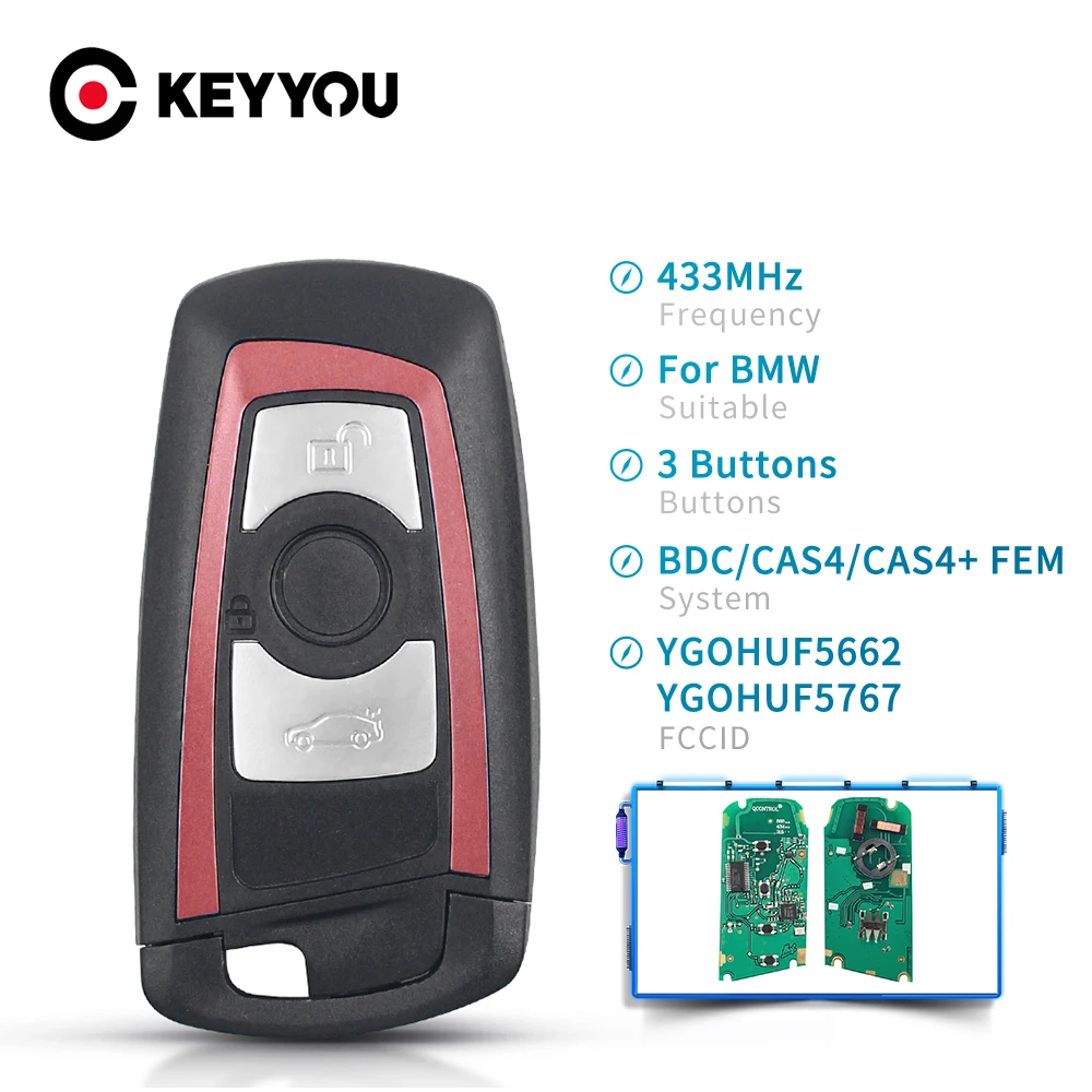 

KEYYOU 3 Button Remote Key Case For BMW 1 3 5 7 Series Auto Alarm Keyless Fob FEM / BDC,CAS4,CAS4+ 433MHz YGOHUF5662 YGOHUF5767