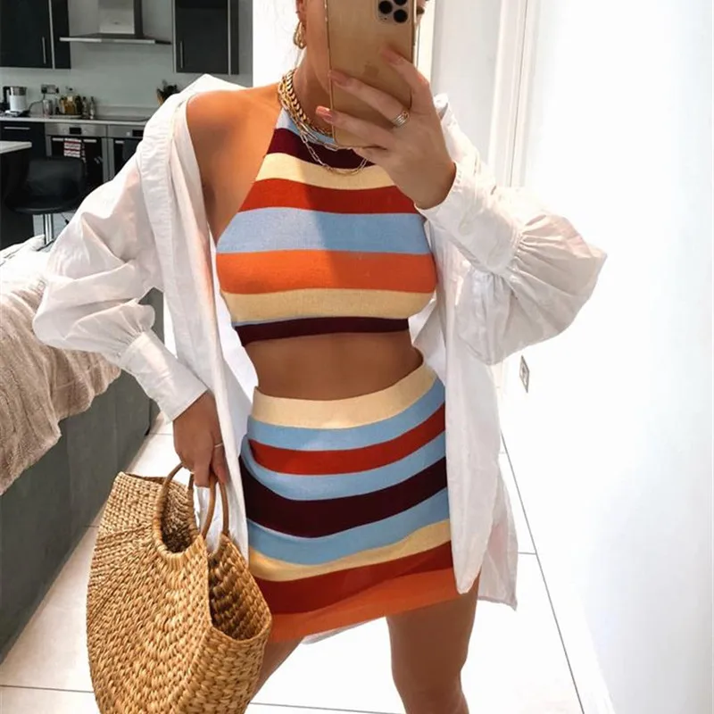 

Комплект женской трикотажной одежды из топа и юбки, 2 шт.