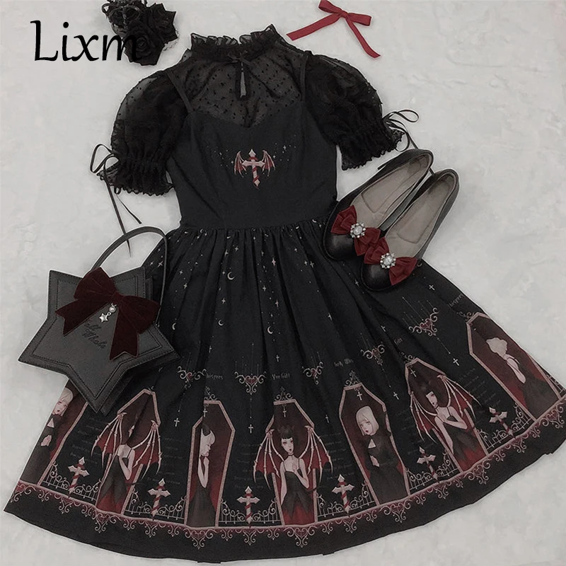 Vestido gótico japonés de Lolita Jsk para mujer, moda urbana Harajuku, sin mangas, suave, hermana, bonito, blanco, Punk