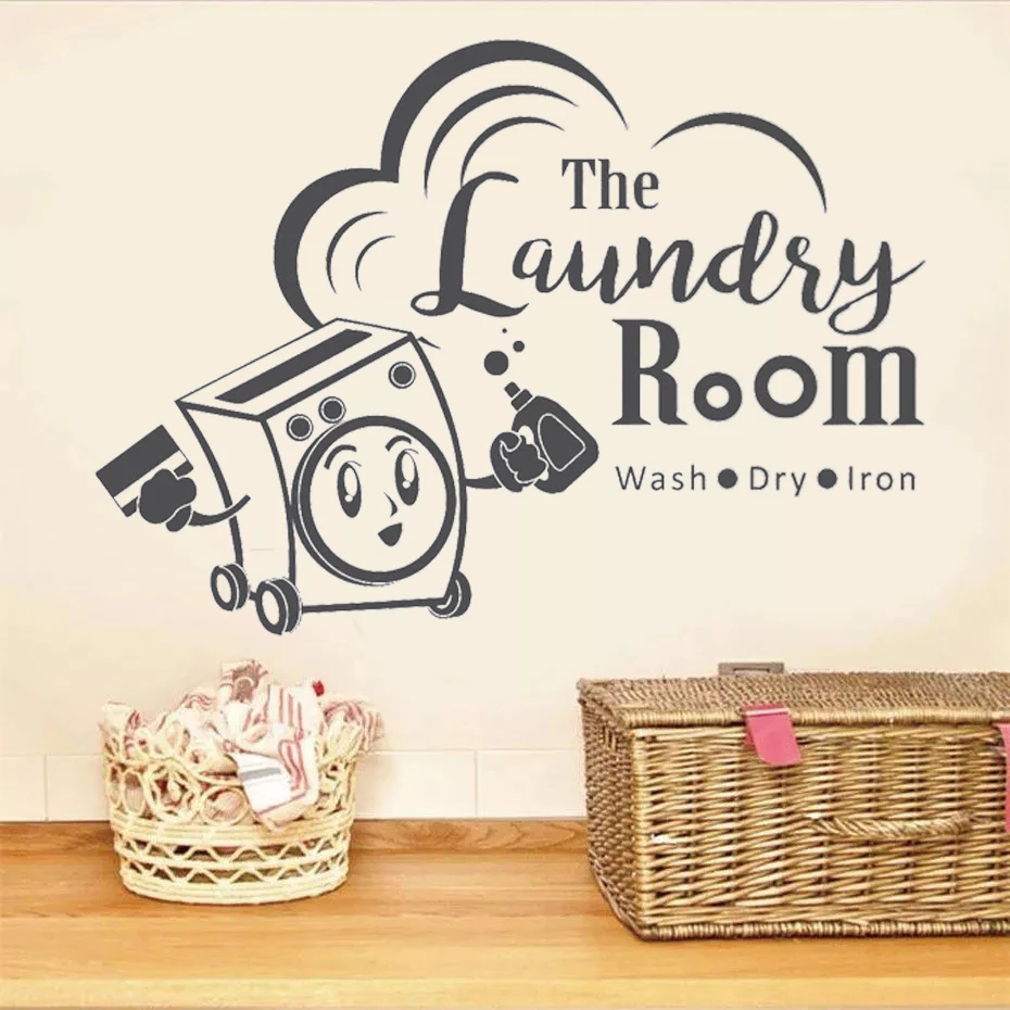 

Cartoon Cute Laundry Room Decals Decor Wash Dry Lron Vinyl Laundry Sign Wall Art Home Decoration Waterproof Stickers HJ066