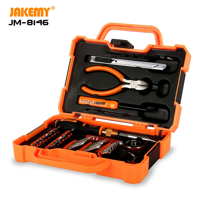 

JAKEMY JM-8146 47 pcs in 1 Household magnetic diy repair tool kit hardware tool Maintenance screwdriver bit set