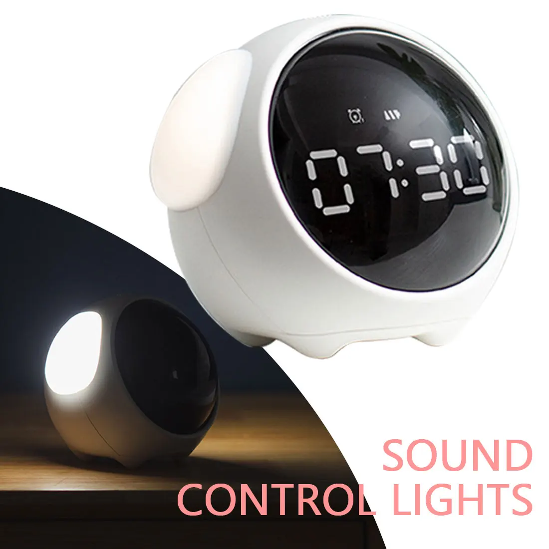 

Alarm Clock Voice Control Multifunctional Cute Expression Bedside Night Light Snooze Chargeable Child Alarm Clock 2021 New