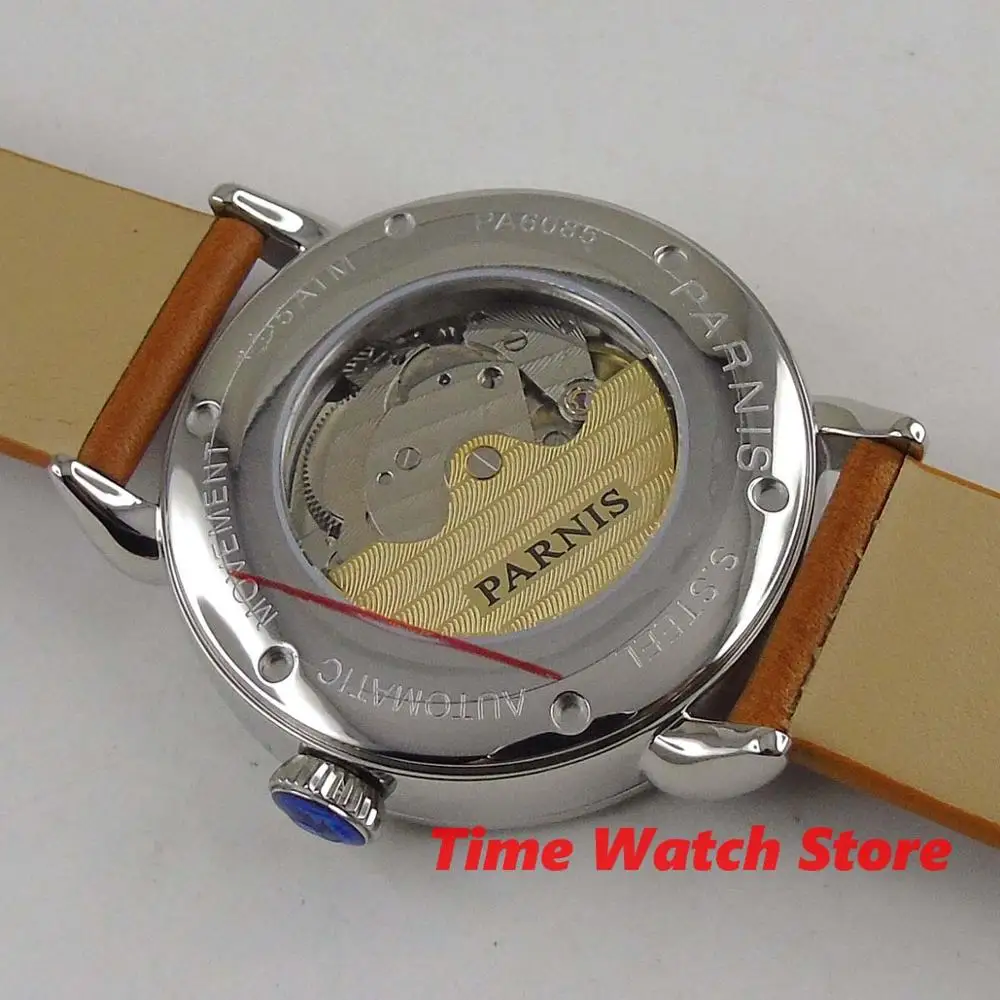 Мужские автоматические часы PARNIS 42 мм водонепроницаемый серебристый чехол с