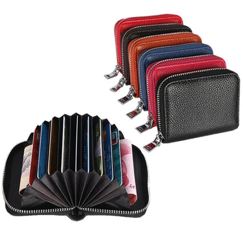 

1 pc Men Business Card Holder Genuine Leather Credit Card Holder Women Zipper Pocket Unisex Card Case Zipper Coin Purse