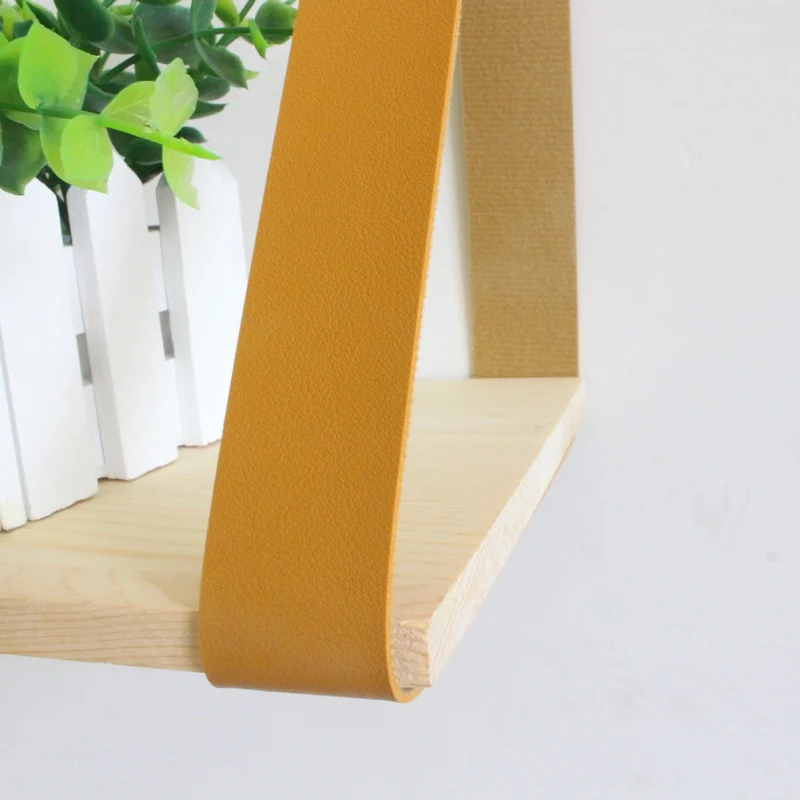 Nordic Style Wooden Wall Decoration Household Hanging Retro Rack Shelf With Leather Belt | Дом и сад