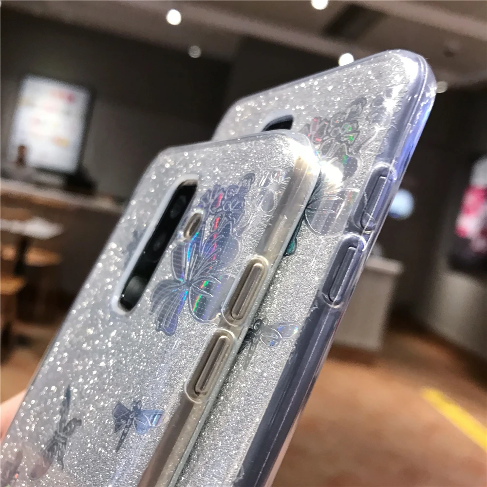 Buterfly Flower Glitter TPU Case For Samsung Galaxy S9 S8 Plus S10 S10E Note 10 Cover Soft Bling Phone A5 A7 J5 J7 2017 |