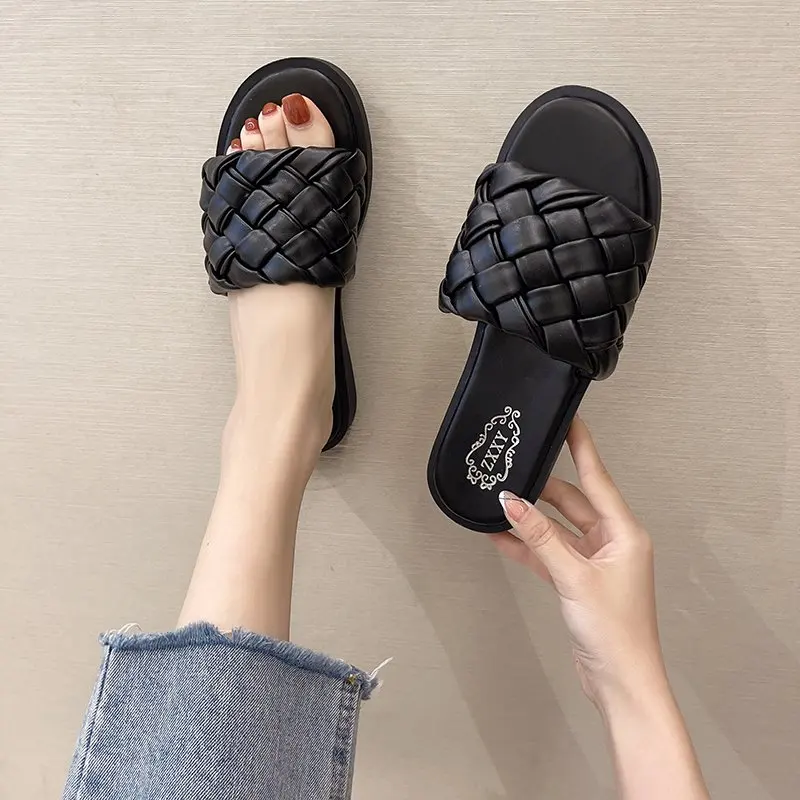 

Shoes Woman's Slippers Slides Fashion Summer Flat Luxury Retro Rome PU Female Zapatillas Casa Mujer Sapatos Femininos
