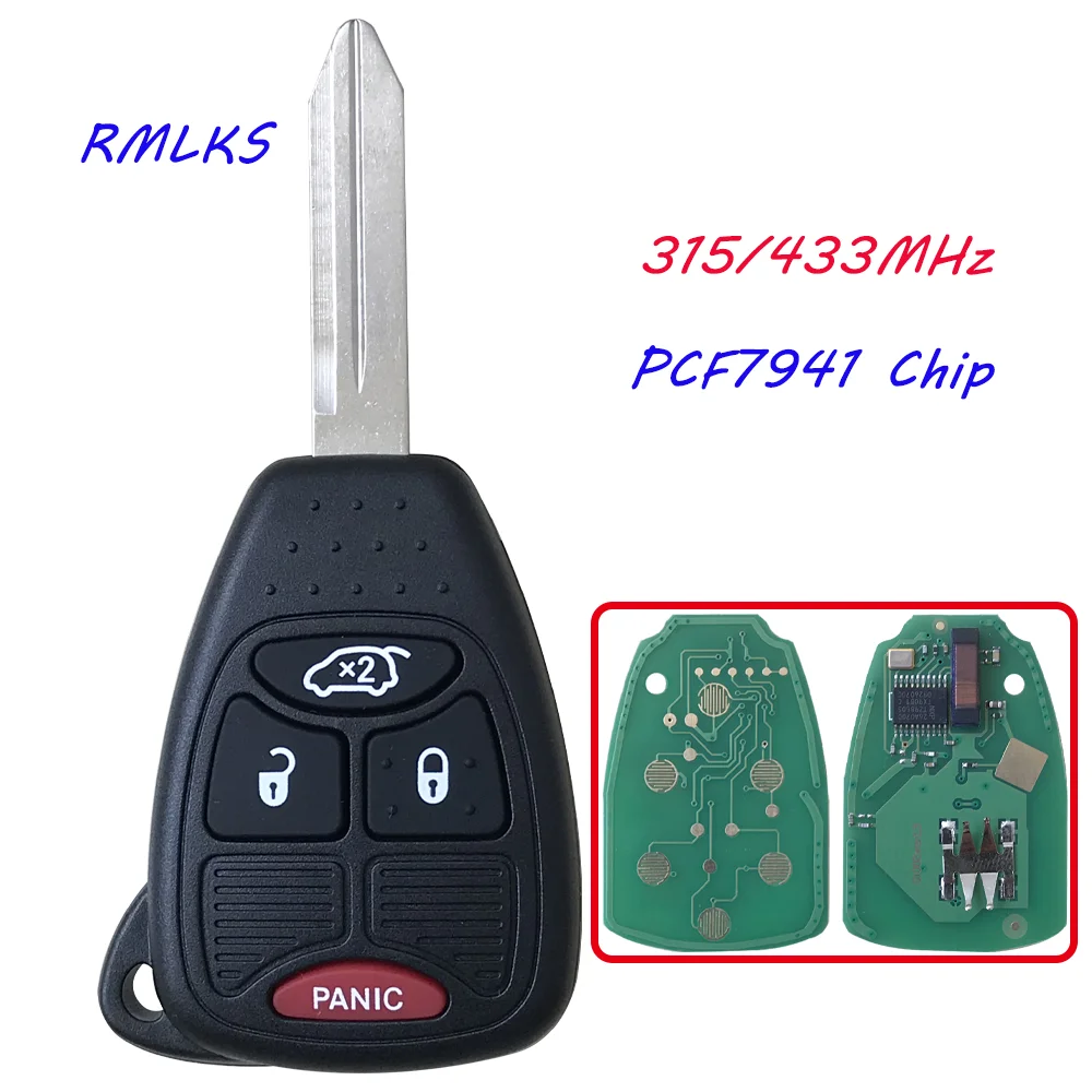 

New Uncut Remote Key Fob 3BTN+Panic 315Mhz 433MHz ID46 PCF7941 Chip For Chrysler For Dodge For Jeep FCC M3N FCC OHT