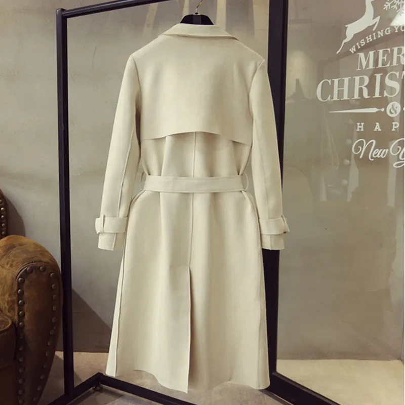 

2020 Spring autumn new Women's coat fashion Deerskin velvet trench coat elegant slim turn down collar long windbreaker female
