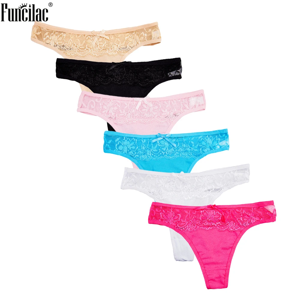 FUNCILAC Нижнее белье женские кружевные хлопковые сексуальные трусики стринги
