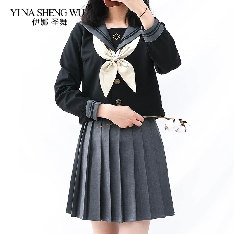 

Форма моряка для девочек, с короткой плиссированной юбкой, с длинным рукавом