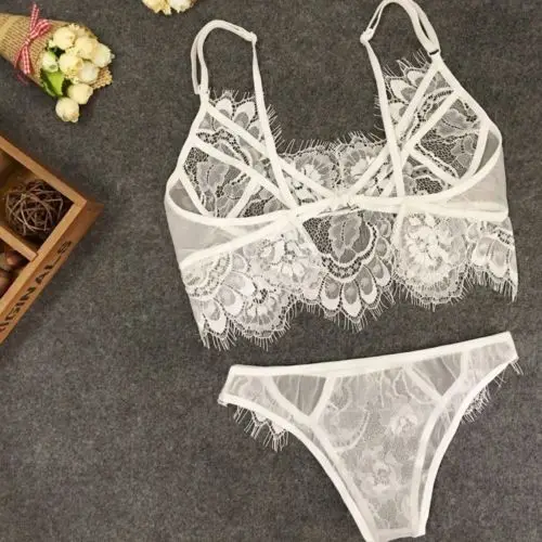 2pcs Exotic Set Women's Sexy Lingerie Lace Mesh Hole V Neck Hollow G-String Underwear Sleepwear Nightwear Bra | Тематическая