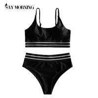 say morning 2021 mujer high waist womens bikini print set swimsuit net yarn filled bra swimwear beachwear bather women bikini