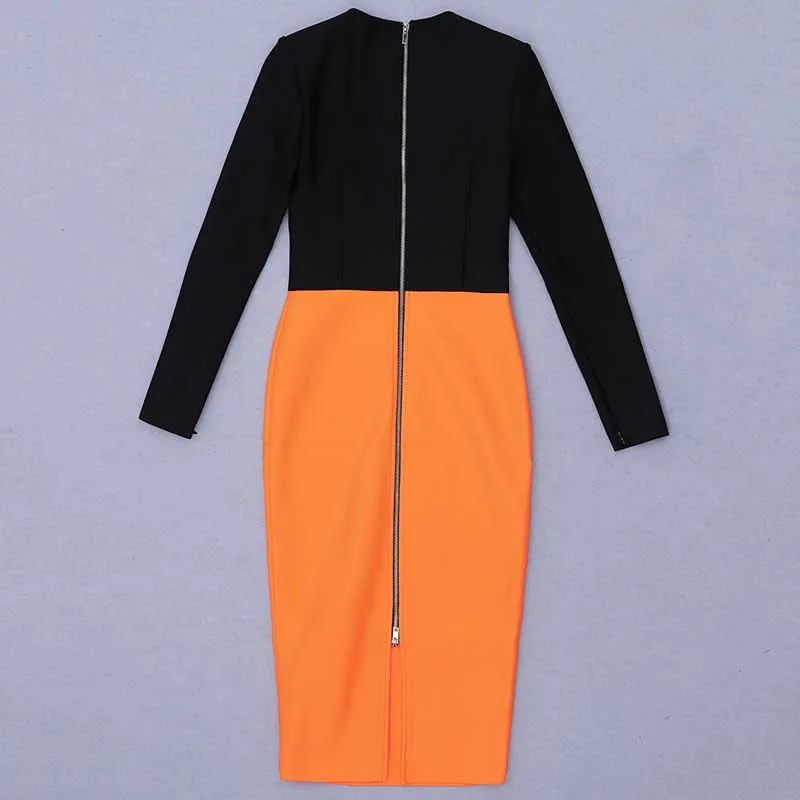 

Free Shipping Wholesale Women's Black Orange Mixed Colors Long Sleeve Fashion Celebrity Cocktail Party Bandage Dress