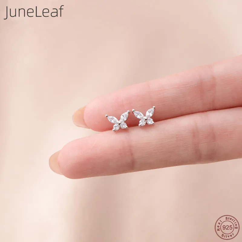 

JuneLeaf 925 Sterling Silver Korean White Zircon Romantic Butterfly Stud Earrings For Women Sweet Jewelry Boucle Oreille Femme