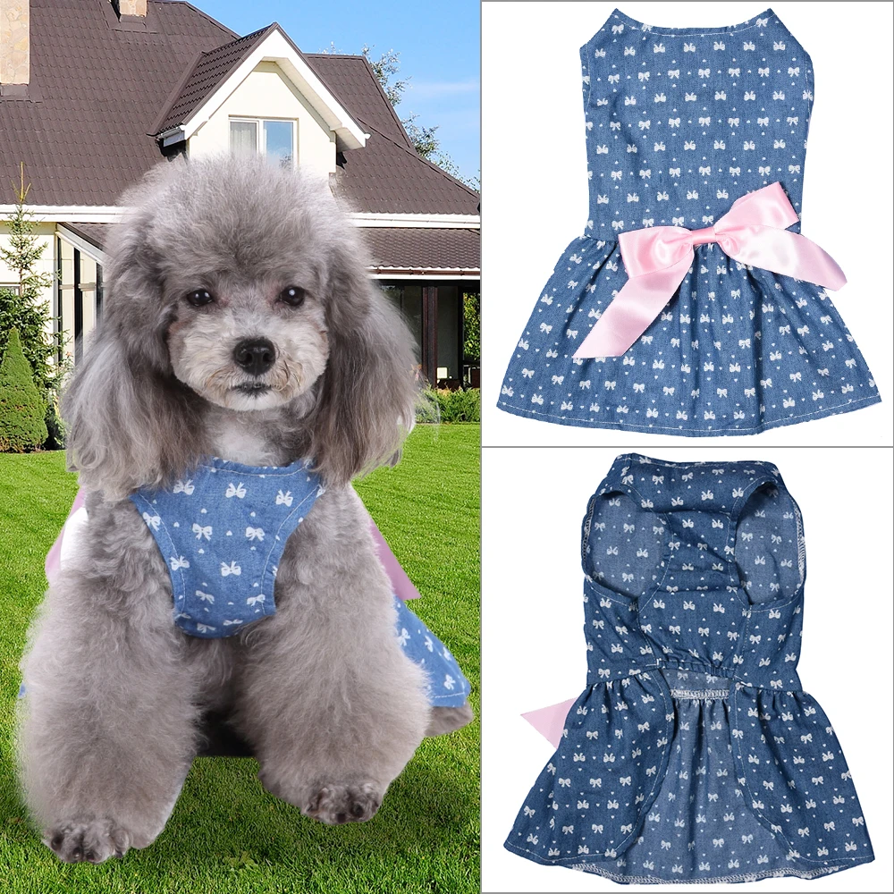 Милый собачий костюм для животного голубое мягкое платье с бантом юбка принцессы