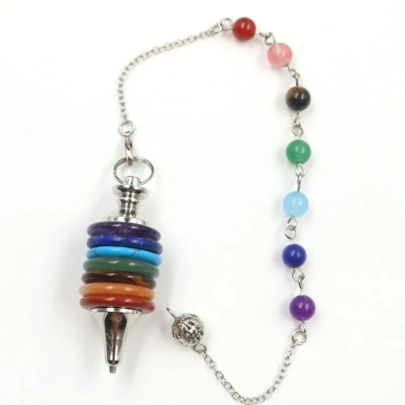 

SEDmart Natural Stone Pendulum Wicca Dowsing Reiki Pendant Wheels of Life Gems Jewelry 7 Chakra Pendulums Men Women Gift Hot