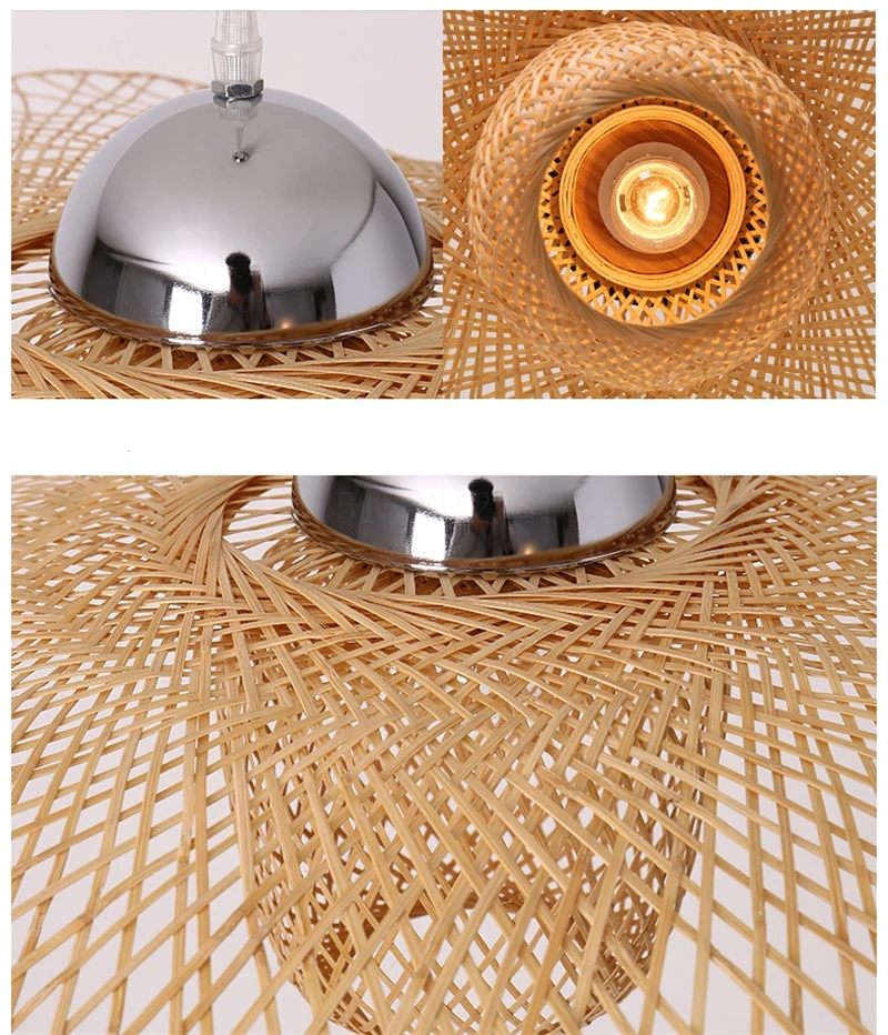 

New Chinese Bamboo Pendant Lights Wood Handwoven Straw Hat Pendant Lamp Living Room Decoration Restaurant Indoor Deco Chandelier