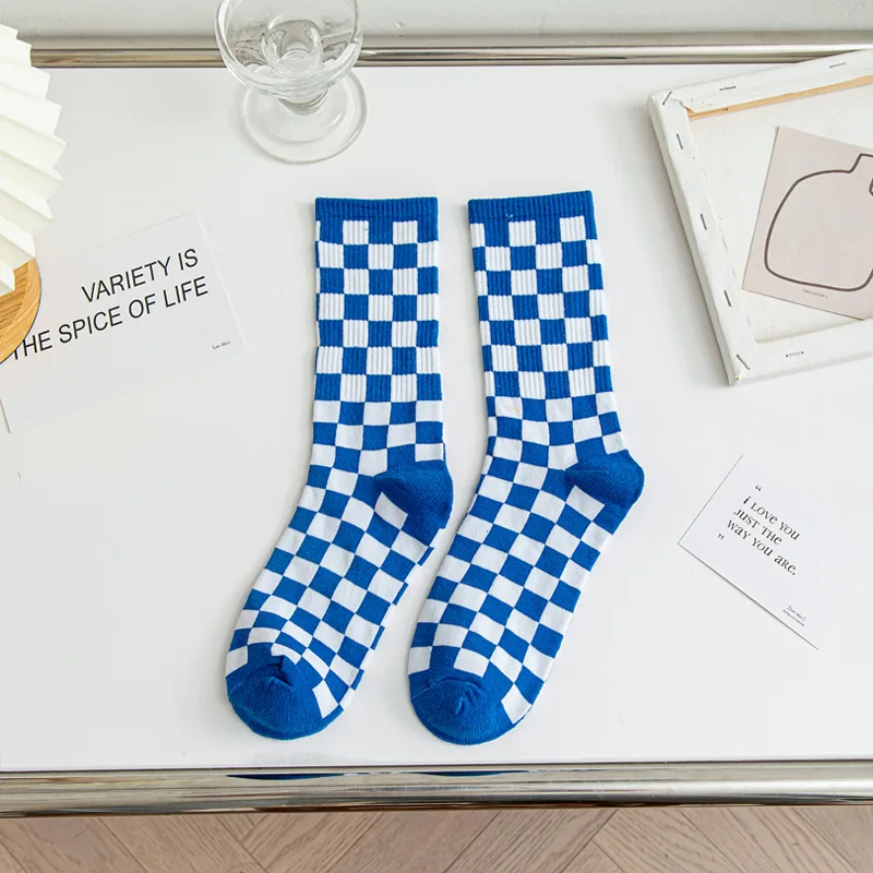 Korea Harajuku Trend Women Checkerboard Socks Geometric Checkered Men Hip Hop Cotton Unisex Streetwear Novelty | Женская одежда