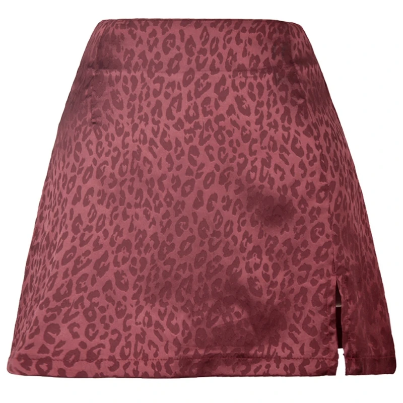 

2021 New Women High Waist Sexy Side Split Satin Leopard Zippered Slim A-Line Mini Skirt