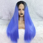Парик длинный синтетический 24 дюйма со средней частью, темно-синий цвет, естественный головной убор, термостойкие волосы для женщин