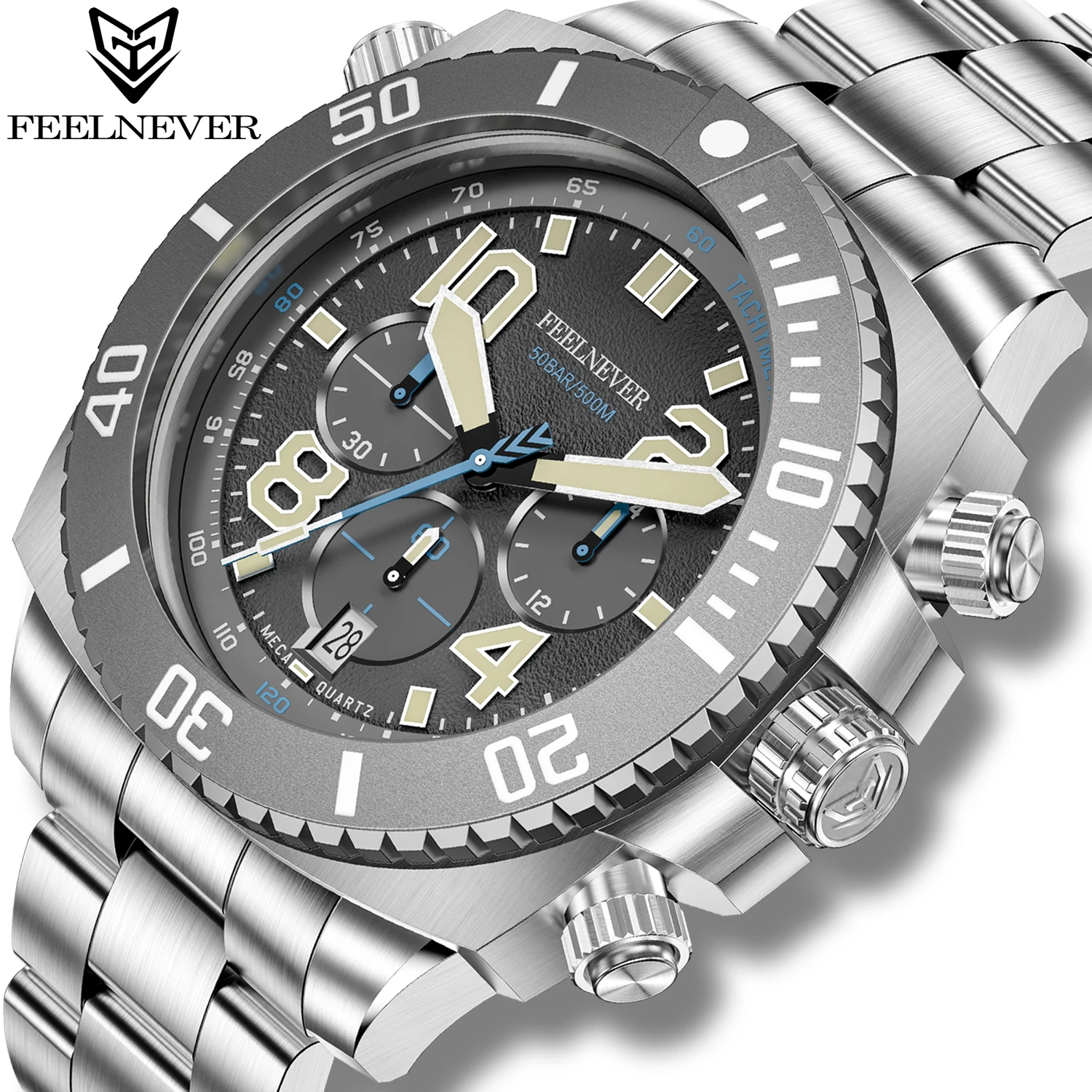 FeelNever Sport Dive Мужские часы из нержавеющей стали с большим циферблатом для мужчин 500