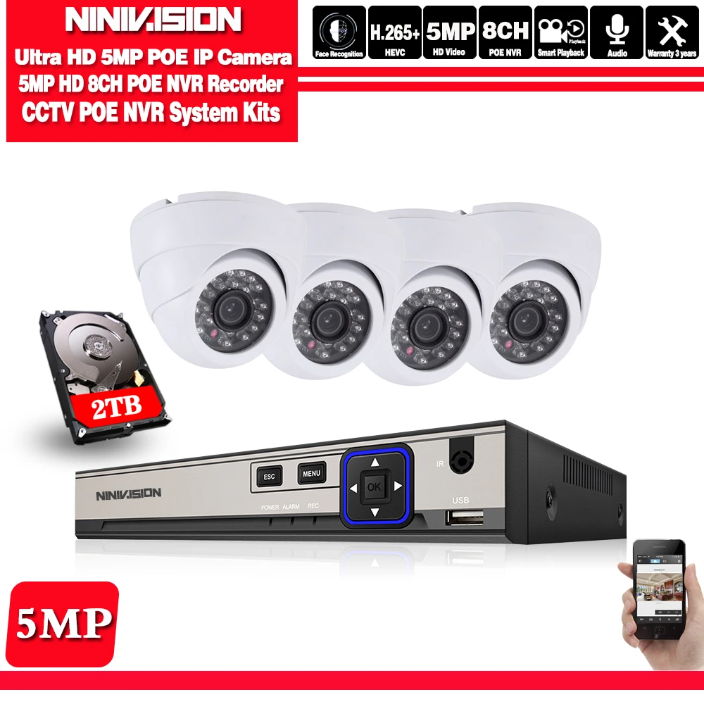 8MP Ultra HD PoE NVR система безопасности 8CH Аудио Видео с 2 ТБ HDD 5MP Открытый