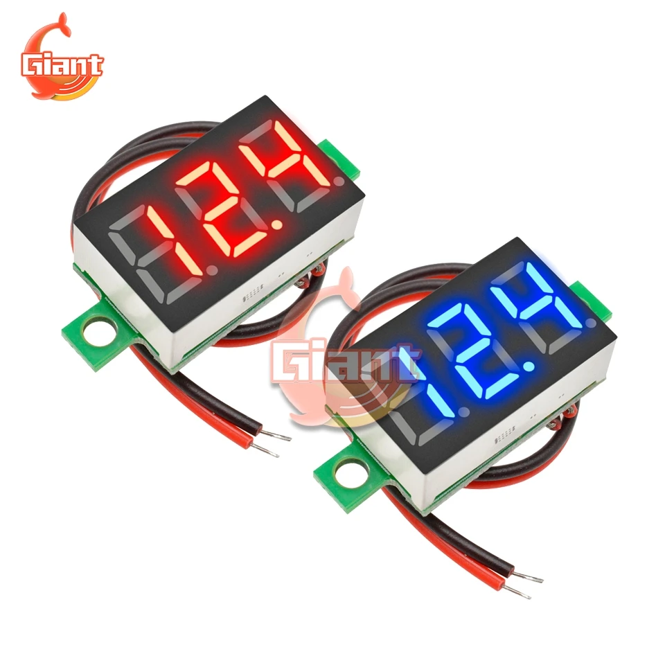 

Mini Digital Voltmeter 0.36 inch Voltage Tester Meter 0.36'' DC 4-30V 3 Digit LED Display Adjustment Voltmeter Red Blue Panel