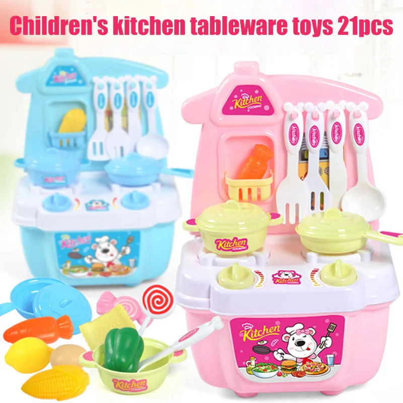 

21 PCS Play Kitchen Kit For Kids Pretend Cooking Set Roleplay Toddlers Playhouse Game New Kids Kitchen Toys
