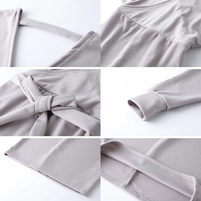 Трикотажное платье-свитер с длинным рукавом и V-образным вырезом | Женская одежда