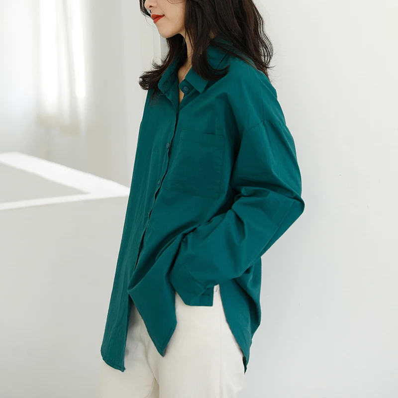 BGTEEVER Осень-зима женские свободные рубашки отложной воротник полный рукав карман