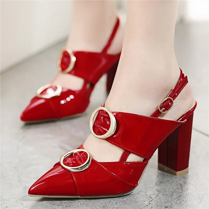 

High Heels Womens Shoes Pointed Toe Block Heel Slingback Pumps 2020 Spring Summer Pumps Dress Evening Shoes Woman Big Sie 43 44