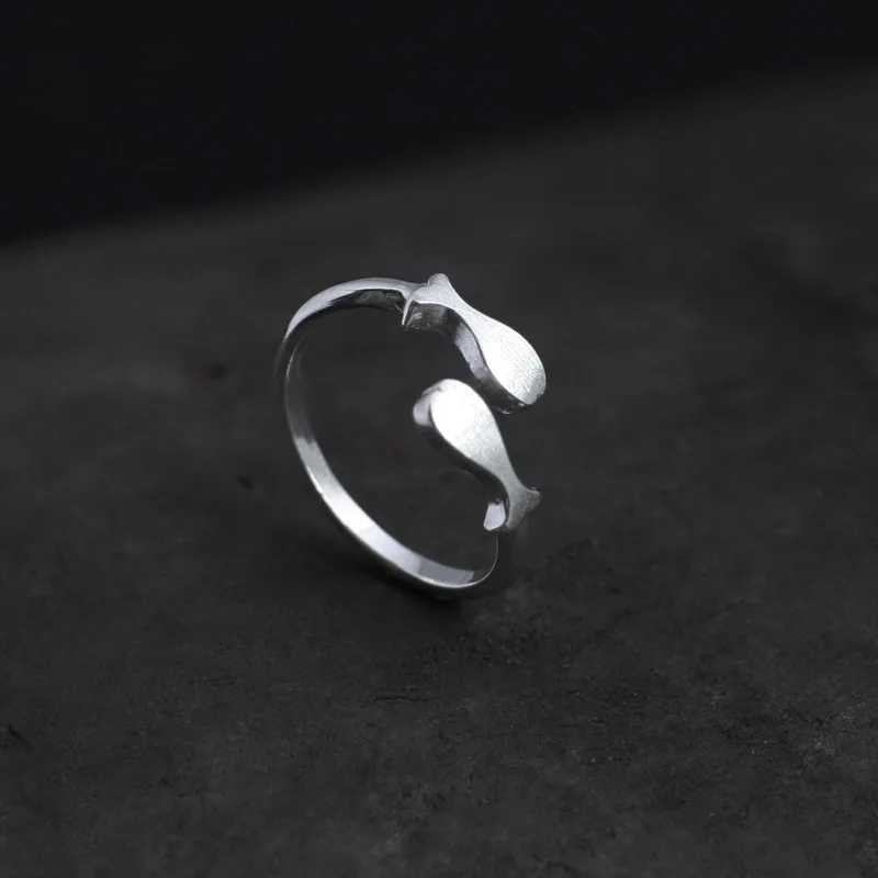 

Genuine 925 Sterling Silver Rings for Women double fish Minimalist Thin Circle Gem Rings Jewelry Carving S925