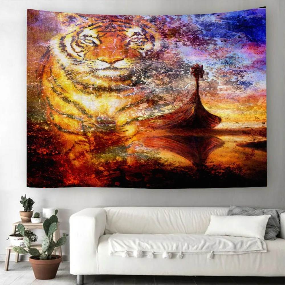 Принтом Тигр львиный гобелен современный на стену для домашнего декора
