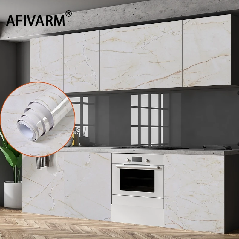 

DIY Decorative Film PVC Self-Adhesive Marble Wallpaper Oil-proof Waterproof Kitchen Cabinets Wall Stickers Home Decor Stickers
