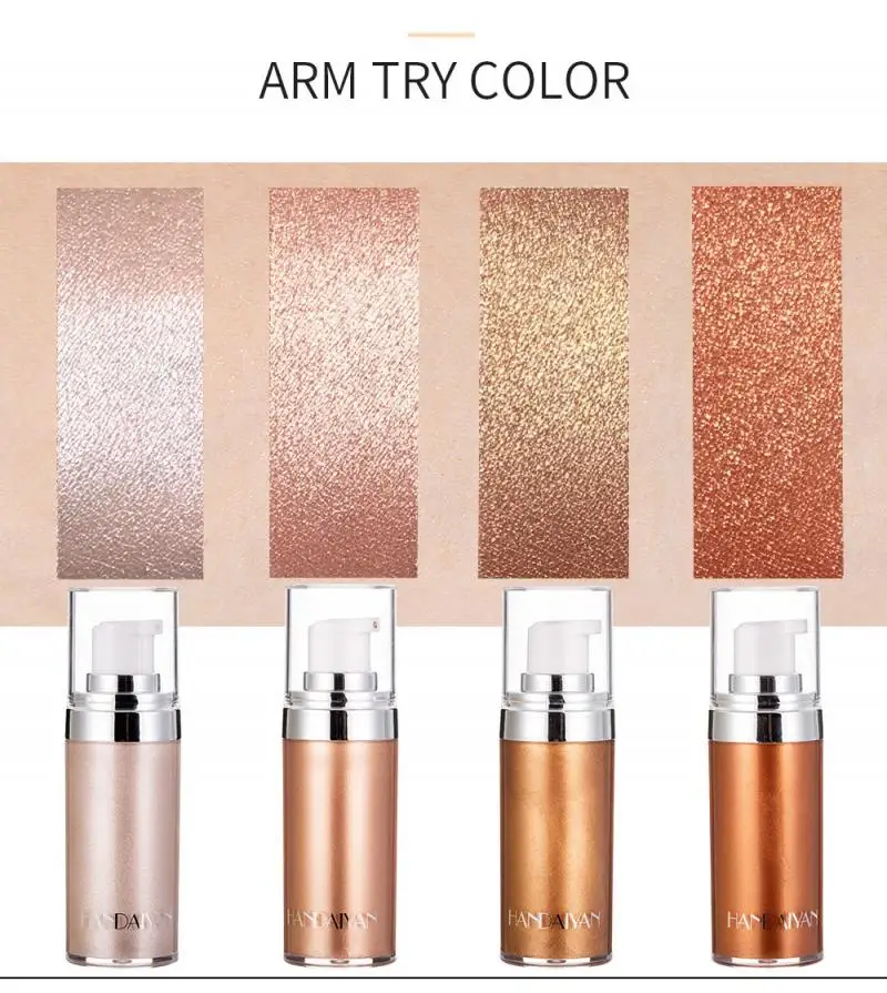 HANDAIYAN 4Colors Shimmer Body Luminizer Bronzer Highlighter Liquid Setting Spray Brighten Glow Pearl White Highlight Makeup |